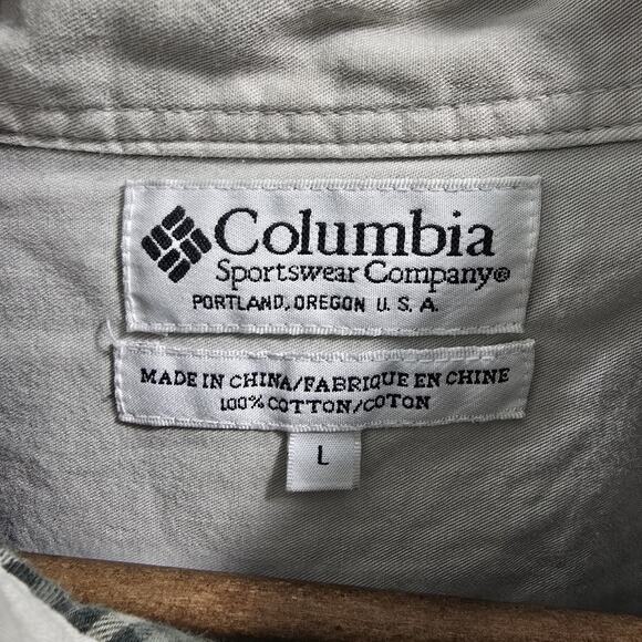 Columbia Shirt Mens Large Green Button Down Up Plaid Cotton Vintage Long Sleeve - Picture 3 of 10